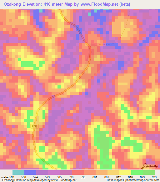 Ozakong,Gabon Elevation Map