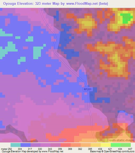 Oyouga,Gabon Elevation Map