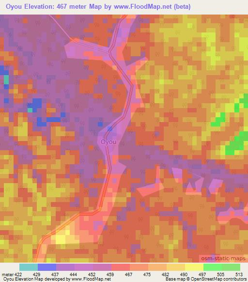 Oyou,Gabon Elevation Map