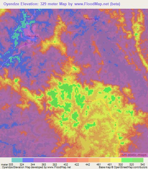 Oyendze,Gabon Elevation Map