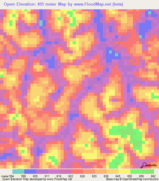Oyem,Gabon Elevation Map