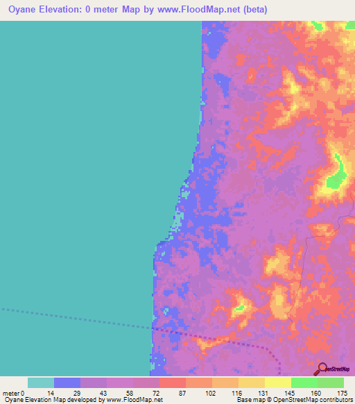 Oyane,Gabon Elevation Map