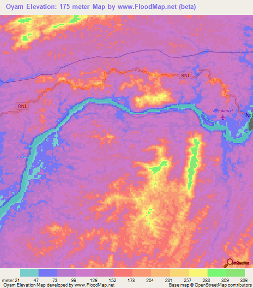 Oyam,Gabon Elevation Map