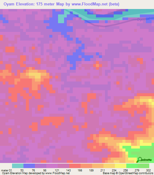 Oyam,Gabon Elevation Map