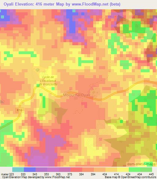 Oyali,Gabon Elevation Map