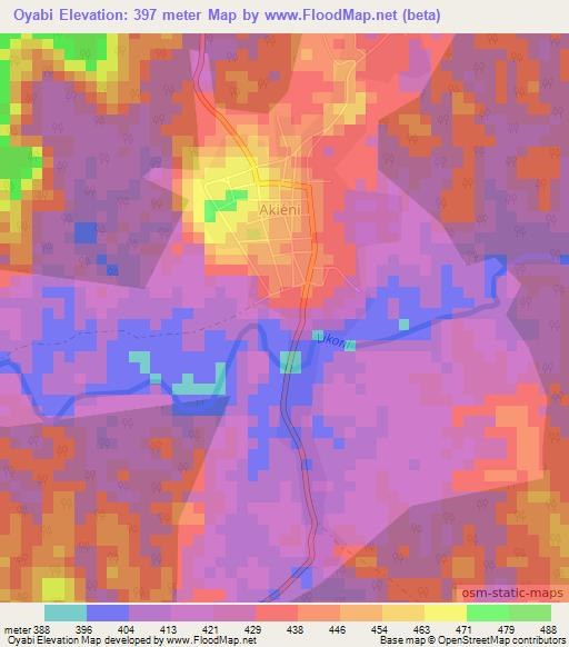 Oyabi,Gabon Elevation Map