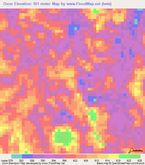 Ovon,Gabon Elevation Map