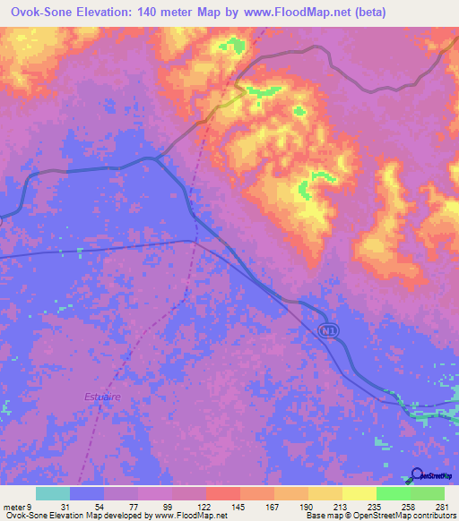 Ovok-Sone,Gabon Elevation Map