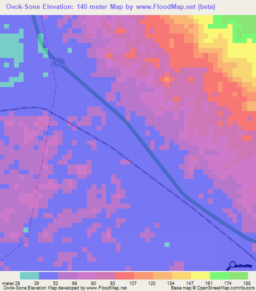 Ovok-Sone,Gabon Elevation Map