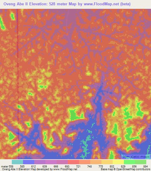 Oveng Abe II,Gabon Elevation Map