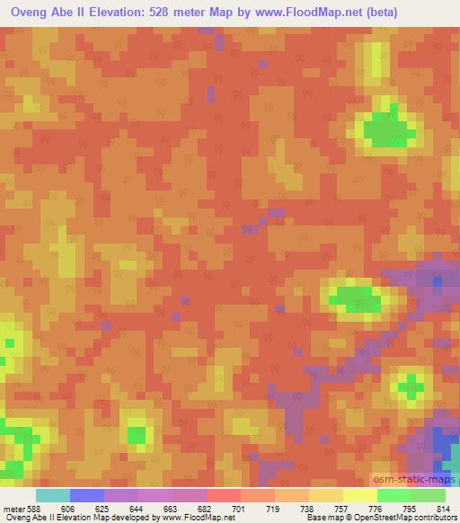 Oveng Abe II,Gabon Elevation Map