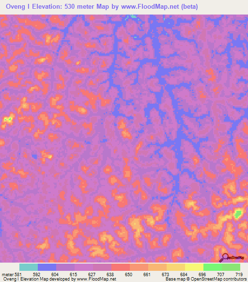 Oveng I,Gabon Elevation Map