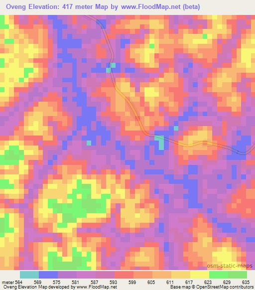 Oveng,Gabon Elevation Map