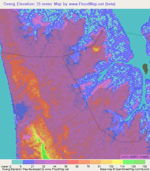 Oveng,Gabon Elevation Map