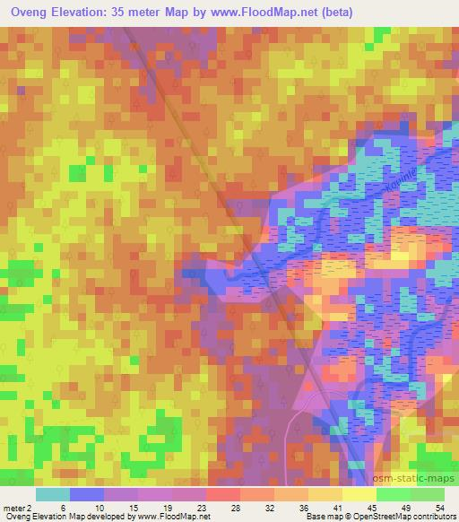 Oveng,Gabon Elevation Map