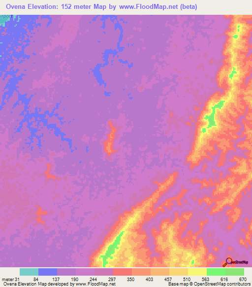 Ovena,Gabon Elevation Map