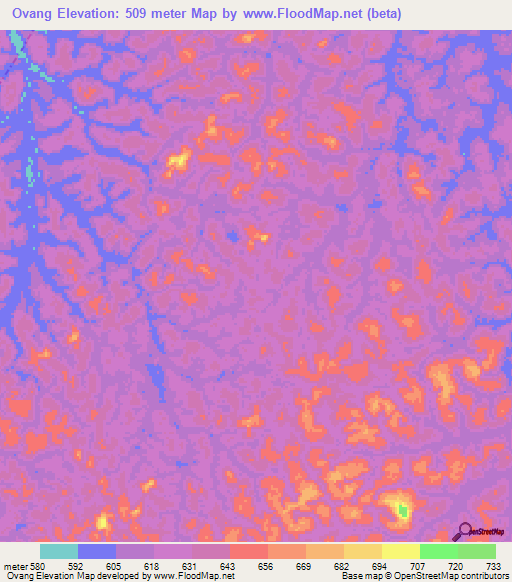 Ovang,Gabon Elevation Map