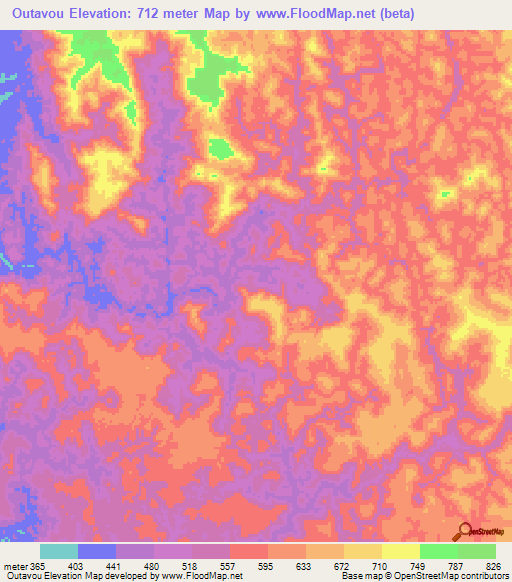 Outavou,Gabon Elevation Map