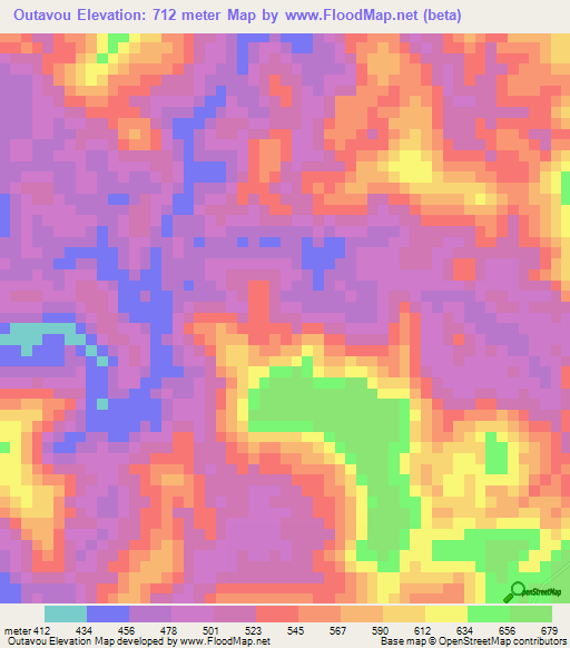 Outavou,Gabon Elevation Map