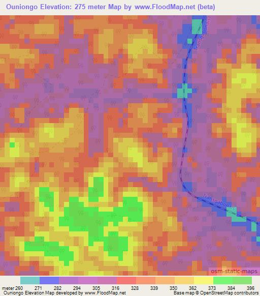 Ouniongo,Gabon Elevation Map