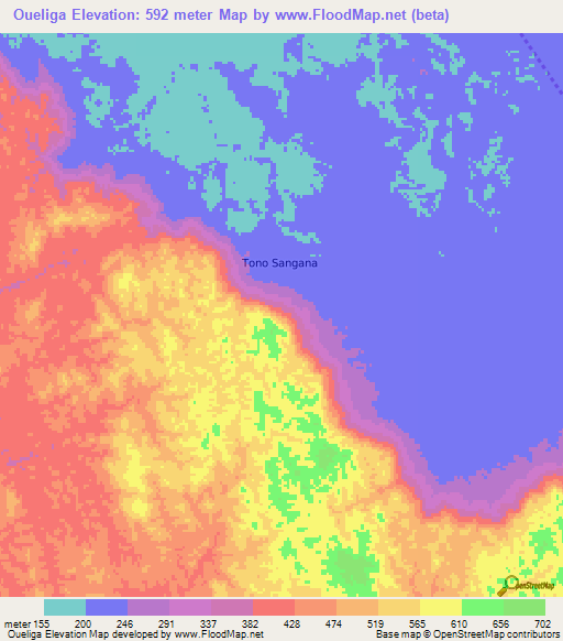 Oueliga,Gabon Elevation Map