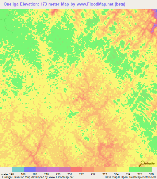 Oueliga,Gabon Elevation Map