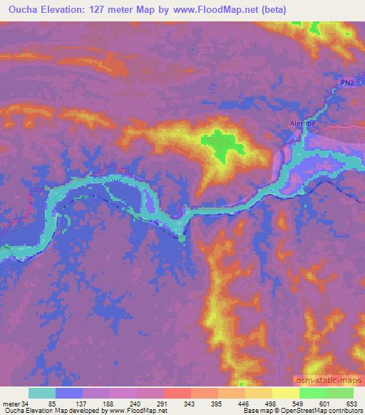 Oucha,Gabon Elevation Map