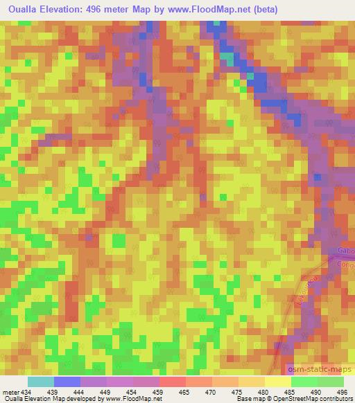 Oualla,Gabon Elevation Map
