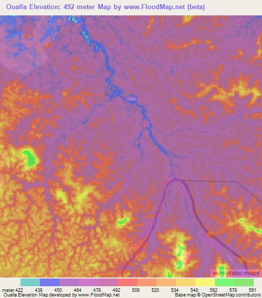Oualla,Gabon Elevation Map