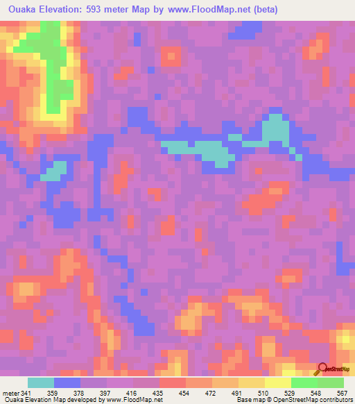 Ouaka,Gabon Elevation Map