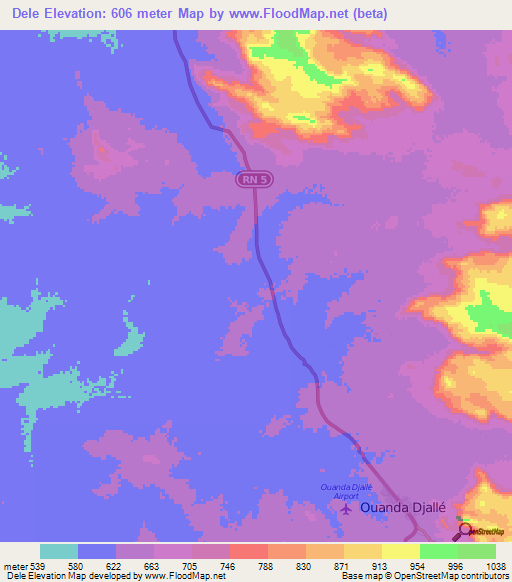 Dele,Central African Republic Elevation Map