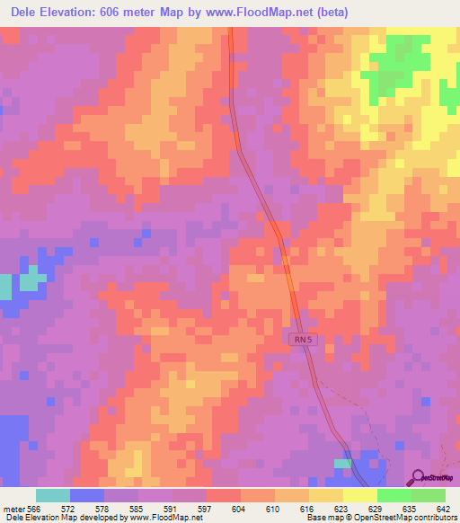 Dele,Central African Republic Elevation Map