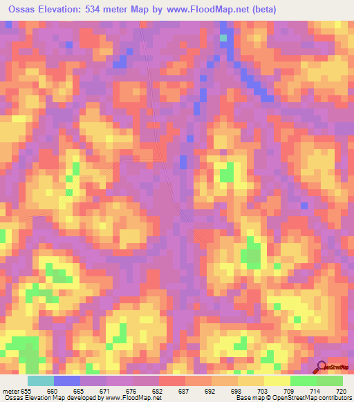 Ossas,Gabon Elevation Map