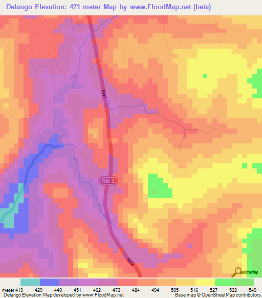 Delango,Central African Republic Elevation Map