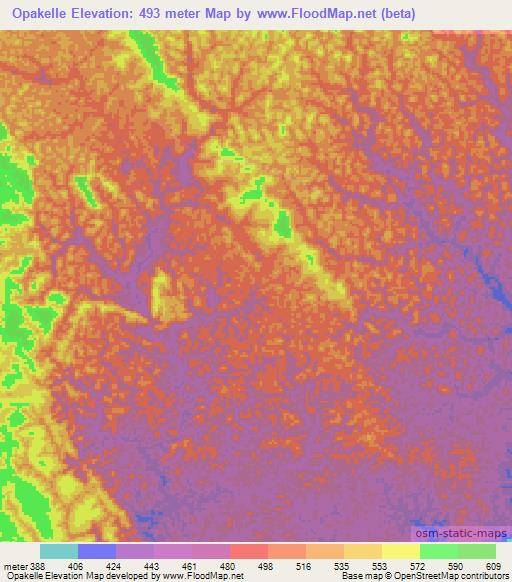 Opakelle,Gabon Elevation Map