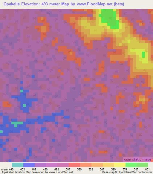 Opakelle,Gabon Elevation Map