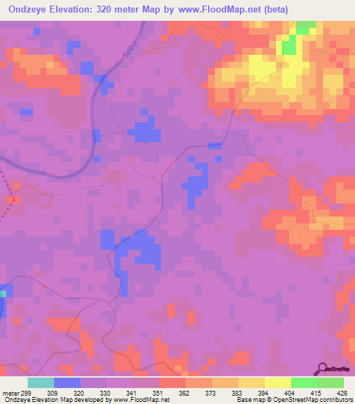 Ondzeye,Gabon Elevation Map