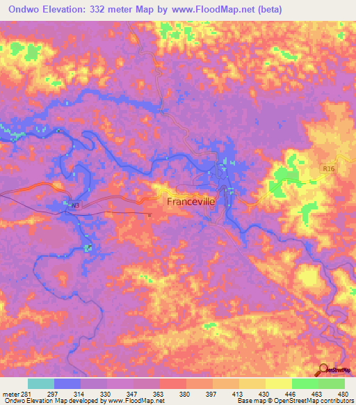 Ondwo,Gabon Elevation Map