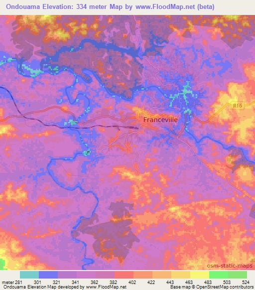 Ondouama,Gabon Elevation Map