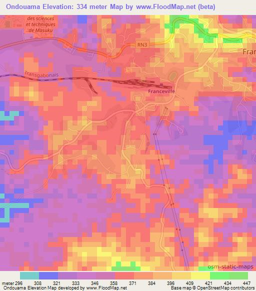 Ondouama,Gabon Elevation Map