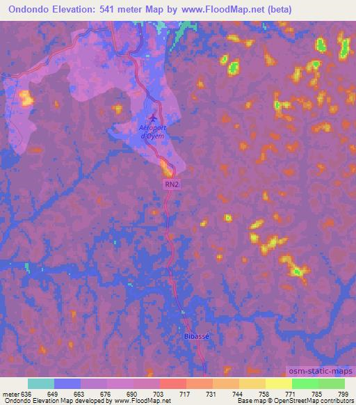 Ondondo,Gabon Elevation Map