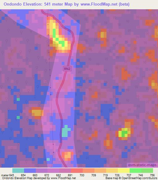 Ondondo,Gabon Elevation Map