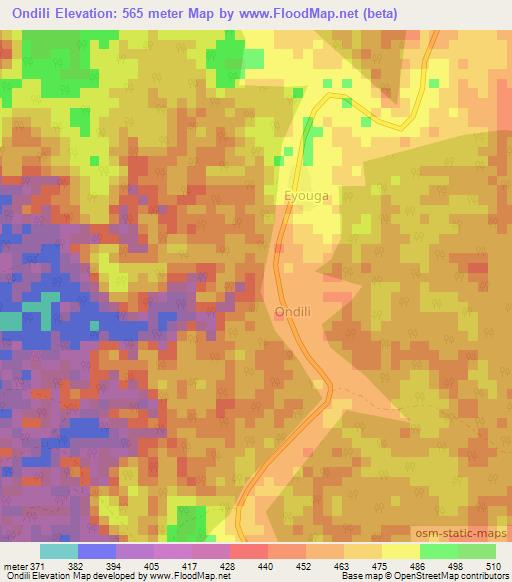 Ondili,Gabon Elevation Map