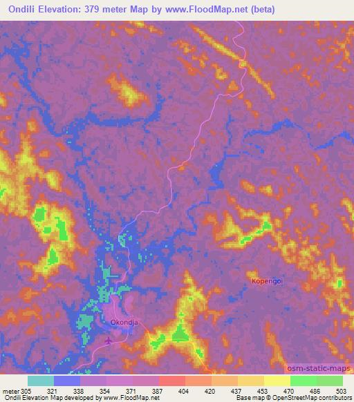 Ondili,Gabon Elevation Map