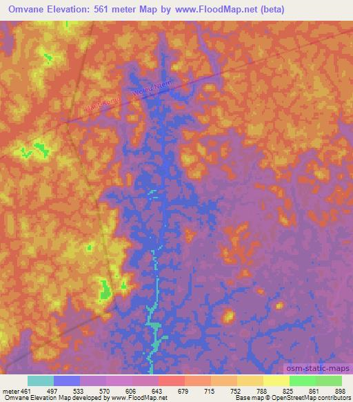 Omvane,Gabon Elevation Map