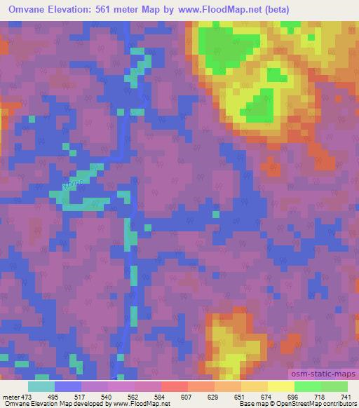 Omvane,Gabon Elevation Map