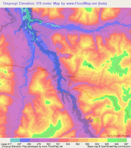 Ompouyi,Gabon Elevation Map