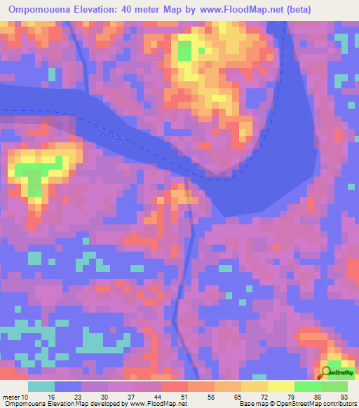 Ompomouena,Gabon Elevation Map