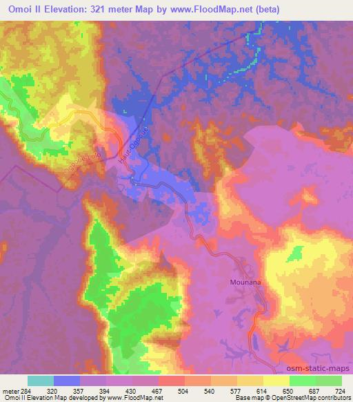 Omoi II,Gabon Elevation Map