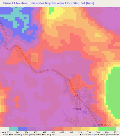 Omoi I,Gabon Elevation Map